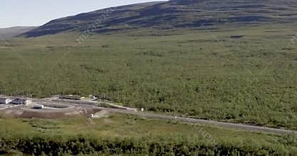 Aerial view of Siilasjärvi and E8 border crossing to Norway.