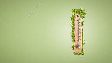 Spring time - thermometer with flowers and leaves showing 20°C