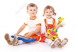 Children with toys in the studio