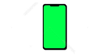 Mobile Phone with Green Screen on White Background Smartphone Mockup for Chroma Key Editing