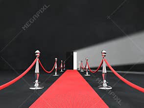 Red carpet with open door