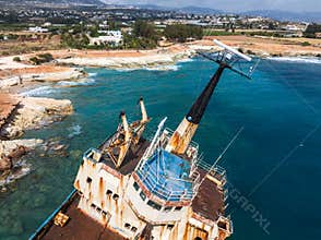 Aerial View of the Edro III Shipwreck Near the Coast of Cyprus