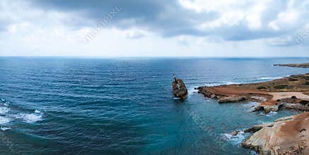 Aerial View of Edro III Shipwreck Near Rocky Cyprus Coastline