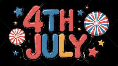 4th of july celebration with balloons and stars on transparent background