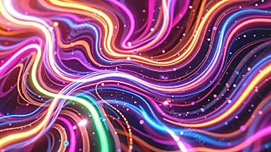 Abstract 4K motion graphics with glowing neon lights, vibrant colors streaking and intertwining, fluid shapes Generative AI