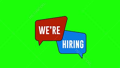 We\'re Hiring Badge Animation Dark Red & Dark Blue on Green Screen Background