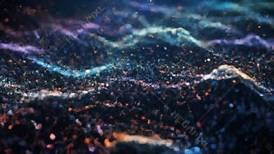 Abstract Dark Background with Blue Orange and Purple Glowing Particles Texture