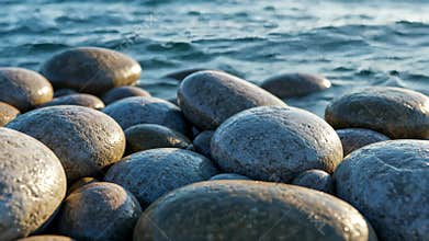Coastal Stones And Seawater At Sunrise With Natural Textures And Light