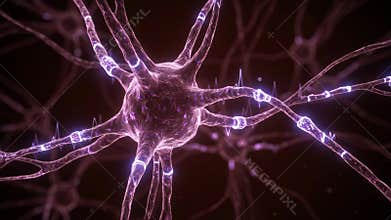 Detailed Render of Neural Network with Violet Glow on Dark Backdrop