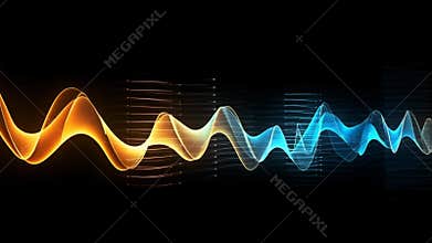 Vibrant Yellow and Blue Digital Soundwave Visualization moving smooth ai generativeA
