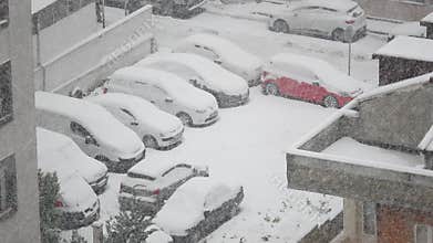 turkey istanbul 6 january 2025. Heavy snowfall covers parked cars in urban area