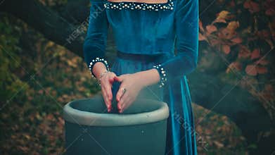 Gothic woman witch hands. Lady girl magician creates magic. sorceress conjures