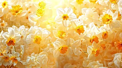 White Daffodils Blooming in Sunlight