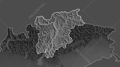 Trentino-Alto Adige, Italy, extruded. Grayscale