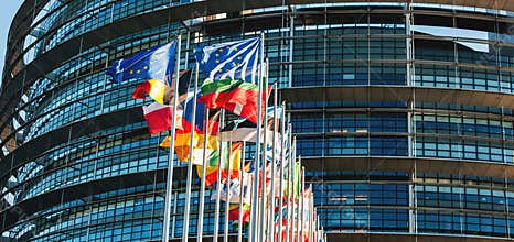 EU flags in front of Parliament brexit useful photo