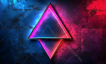 Neon Triangles on Textured Wall