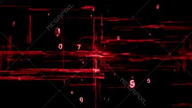 Futuristic fly-through animation of a red abstract data space with corrupted glitches and floating digital numbers