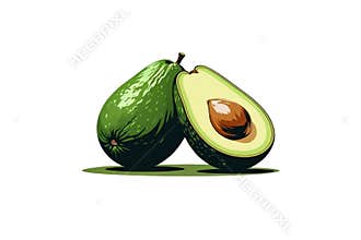 Whole and Halved Avocado Graphic Illustration