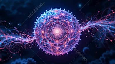Neon Energy Web Sphere - 4K Cybernetic Cosmic Transformation Art