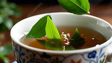 Steaming Cup Swirls with Tea Leaves