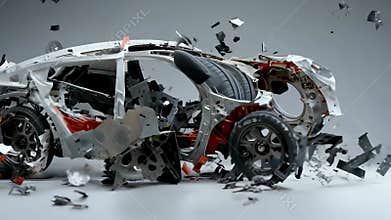 Modern auto construction: x-ray design, transparent suspension, internal body, advanced mechanism, automotive solution, high