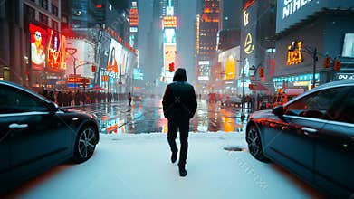 Pov man wear hoodie backwards and step forward to camera ai generative