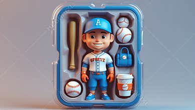 Baseball Player Action Figure Set Cute Cartoon Character in a Play Case, Sport
