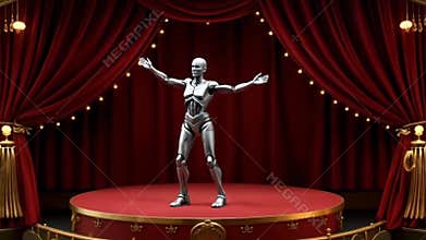 Theatrical Humanoid Robot - 4K Loop Futuristic Performer on Grand Stage