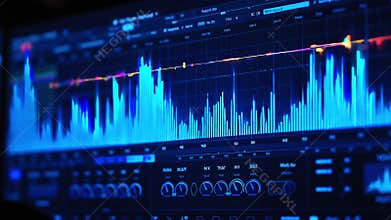Close-Up of Audio Editing Software Interface with Equalizer Graphs and Frequency Controls