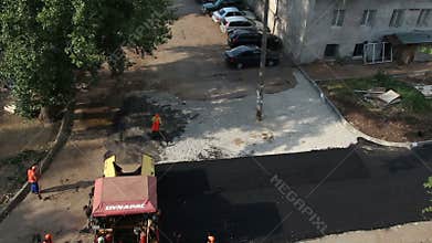 workers laid asphalt with special equipment - timelapse