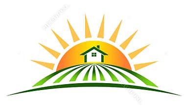 Farm House with sun