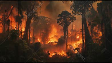 Environmental Disaster in the Amazon - Depiction of a Devastating Fire.
