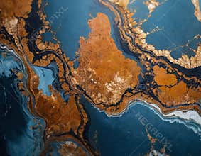 Satellite view of an island or coastal region with bodies of water seas, oceans, land light brown or beige, no text or