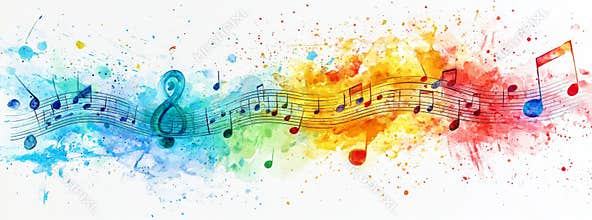 A multicolored digital sheet music banner with an abstract background, generated from an image