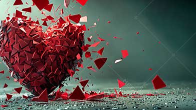 A vibrant heart of red shards symbolizes love and passion, ideal for Valentines Day