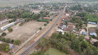 Drone footage aerial view of scenic landscape of the rural countryside traffic