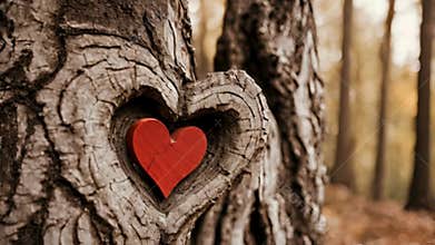 Heart Etched in Tree Bark Symbolizing Love That Endures Through Time