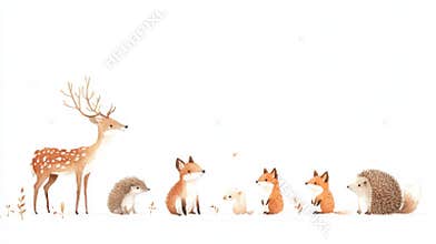 Forest animals gather in a whimsical illustration showcasing their playful nature and vibrant colors in a serene setting