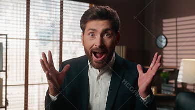 Portrait in office middle-aged Caucasian man businessman business entrepreneur professional male guy adult CEO company