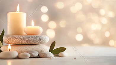 Generative AI Zen Candle and Stone Decoration with Warm Lighting Creating a Calming Home Atmosphere business conce