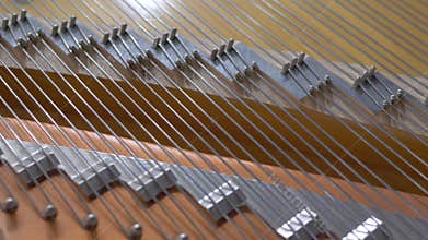 Aged grand piano's strings play melody