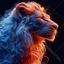 A vibrant, closed-eyed lion portrait against a dark background - AI-Generated