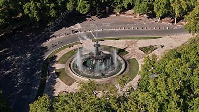 Aerial view of a decorative fountain in Mendoza, Argentina