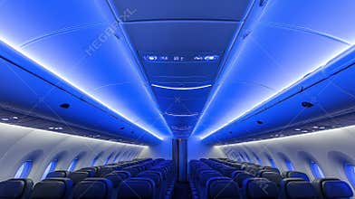 Serene Blue: Airplane Interior Radiating Calmness and Modern Design