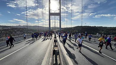 Athletes running in 45. Istanbul marathon which includes two continents in one race.