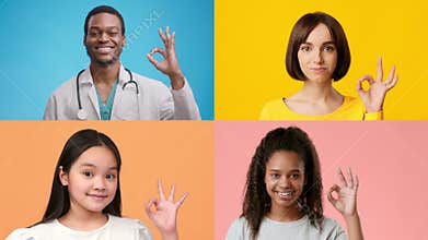 Diverse group of people expressing positivity and reassurance in healthcare