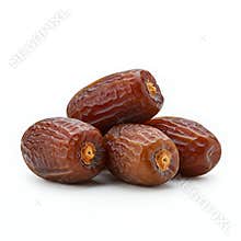 Closeup of Four Brown Dates on White Background
