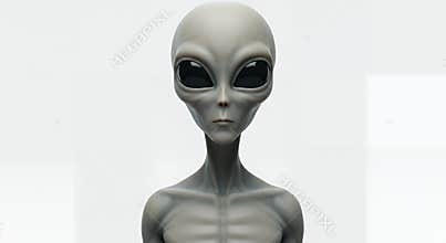Close Up Photorealistic Gray Alien Portrait, High Resolution, Bright White Background, Detailed Skin Texture