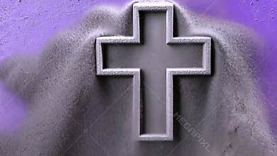 Ash cross on purple background. Ash Wednesday