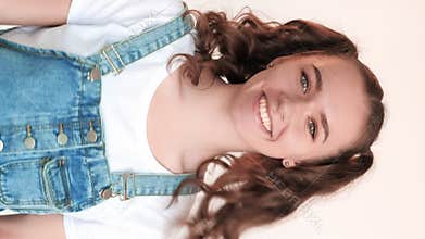 Vertical cheerful teenager portrait youth girl